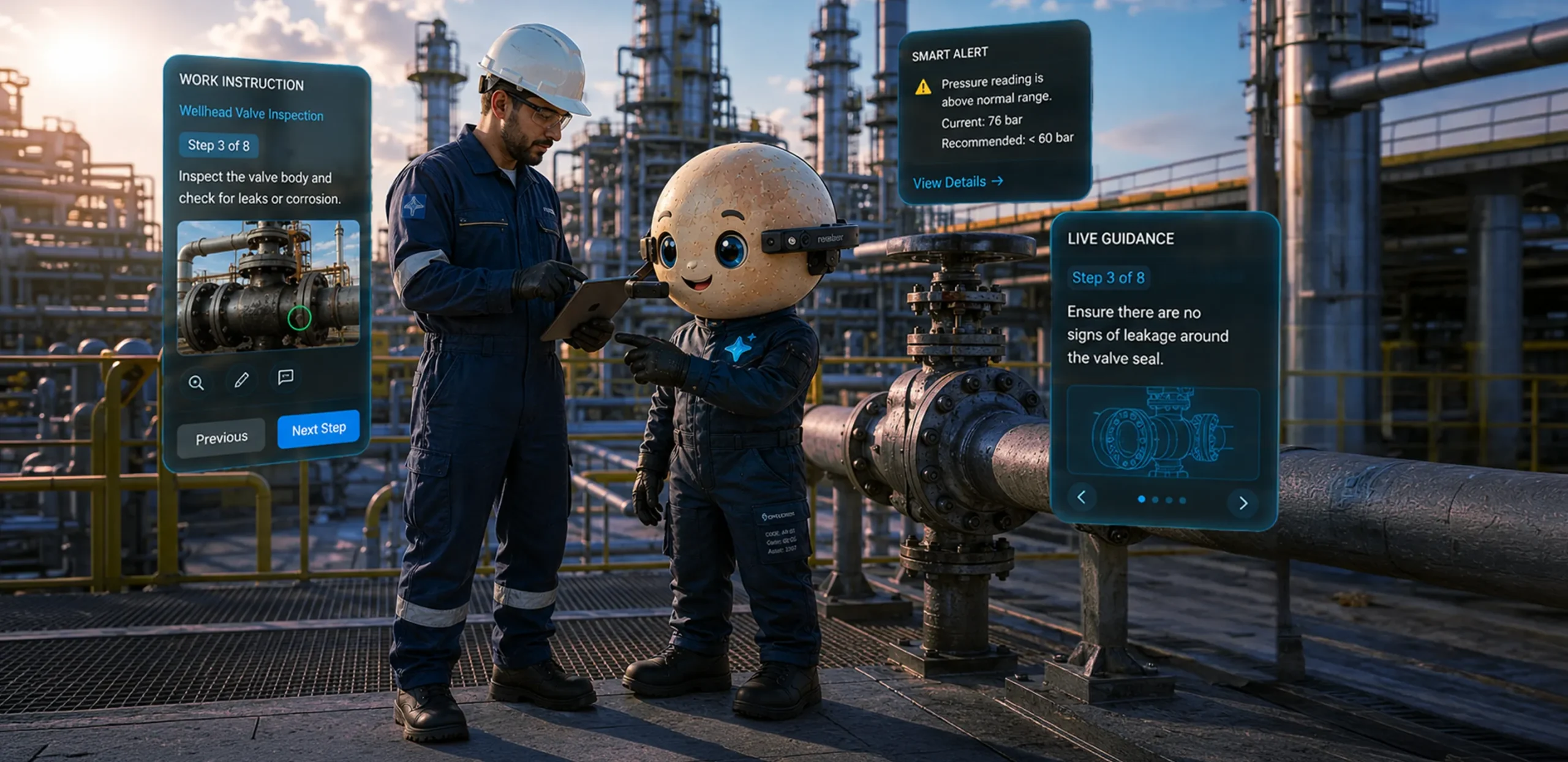 Frontline worker using Plutomen connected worker platform